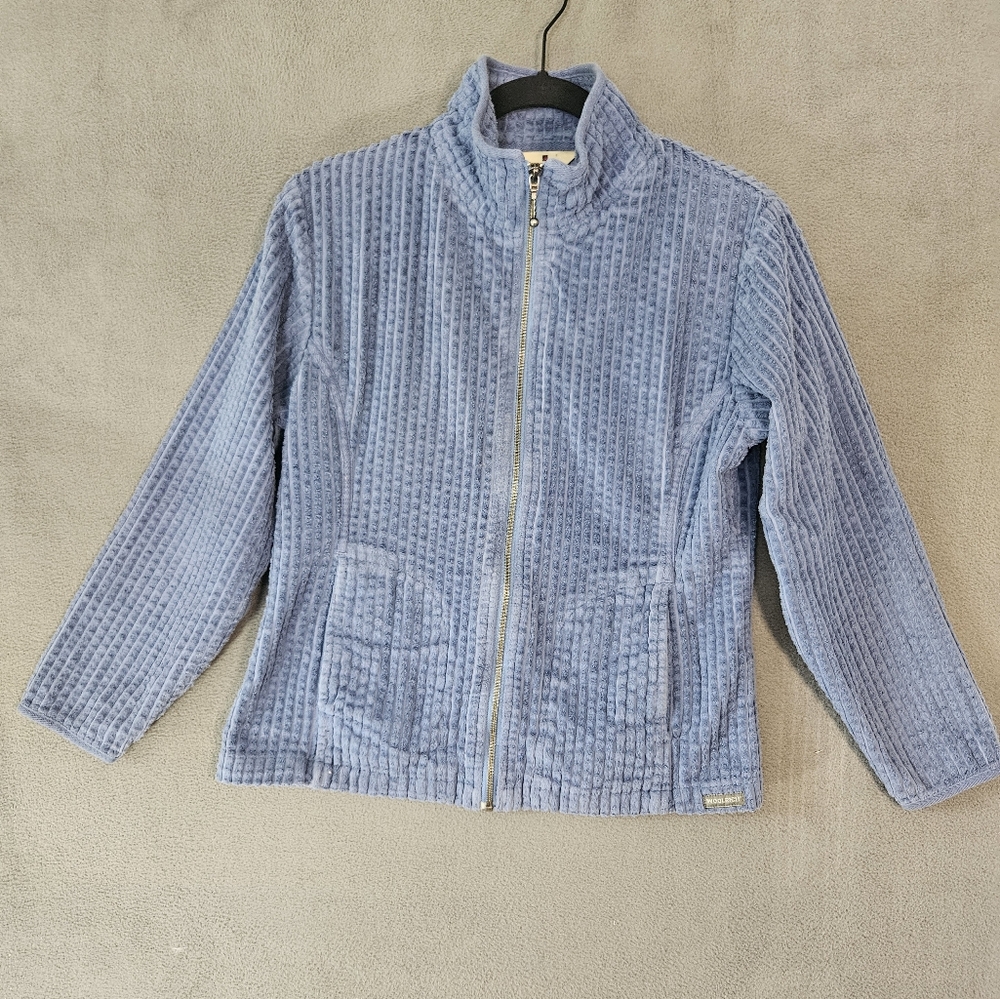 Woolrich Women's Petite Small SP Full Zip Fleece Ribbed Periwinkle Blue Teddie
